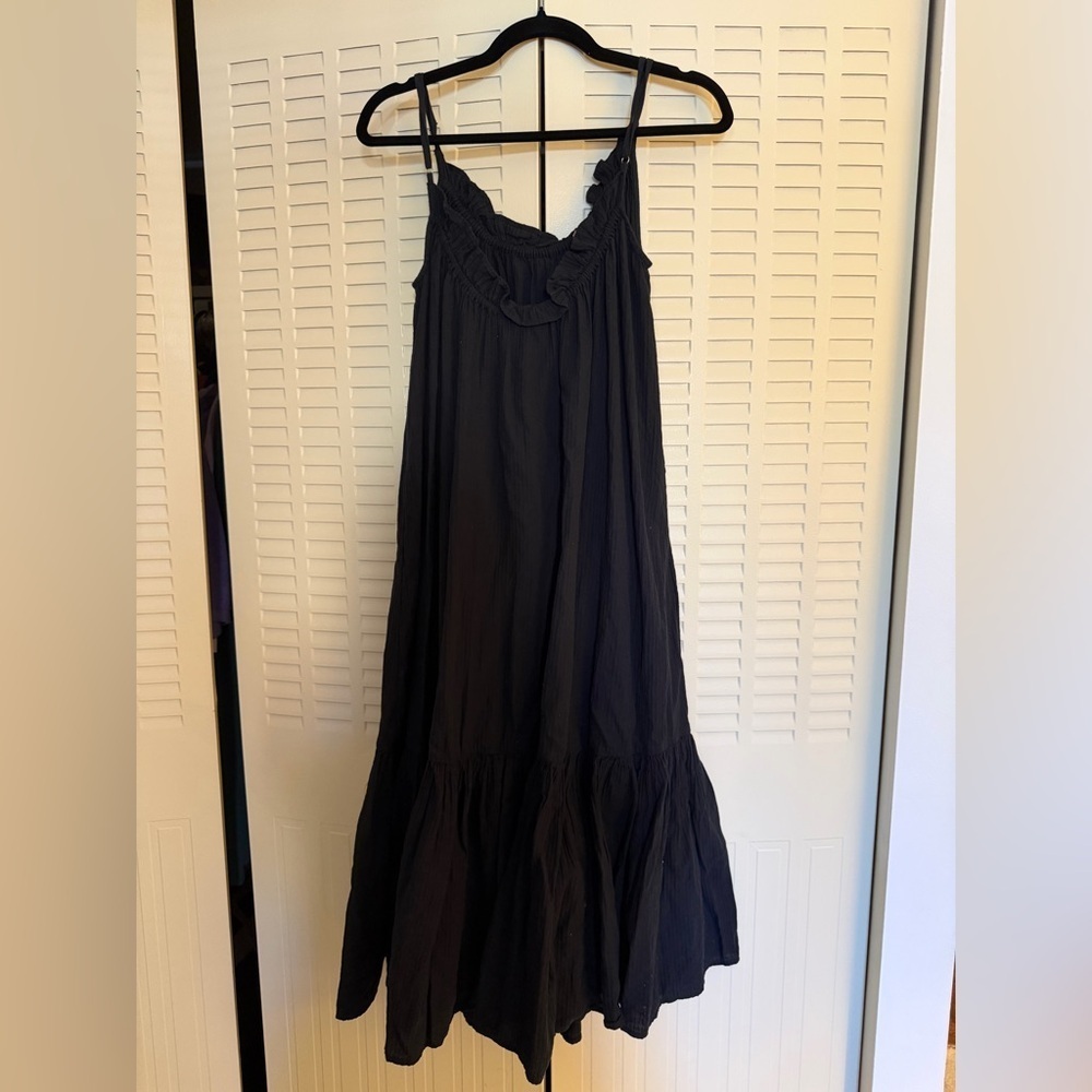 J.Crew Black Tiered Cotton Cami Dress S/M Adjustable Straps - Picture 2 of 5